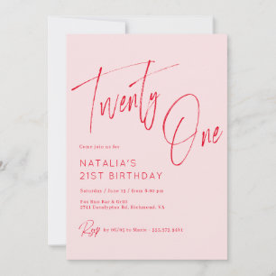 Invitación Guión rosa y rojo de Rubor   Cumpleaños 21 de Girl