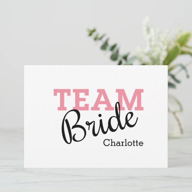 Invitación Guión rosado de Team Bride (Anverso de pie)