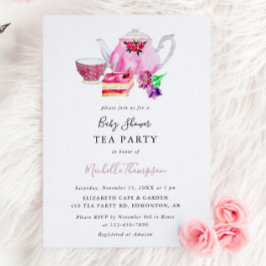 Invitación Guión rosado de tetera rosada de Fiesta de té de B