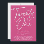 Invitación Guión rosado moderno minimalista Cumpleaños 21<br><div class="desc">Invitación a la fiesta de cumpleaños 21ª en Magenta con guión moderno minimalista - Un diseño sencillo y moderno con escritura caligráfica moderna en blanco y negro. Nuestra plantilla de alta calidad facilita la personalización de su invitación.</div>