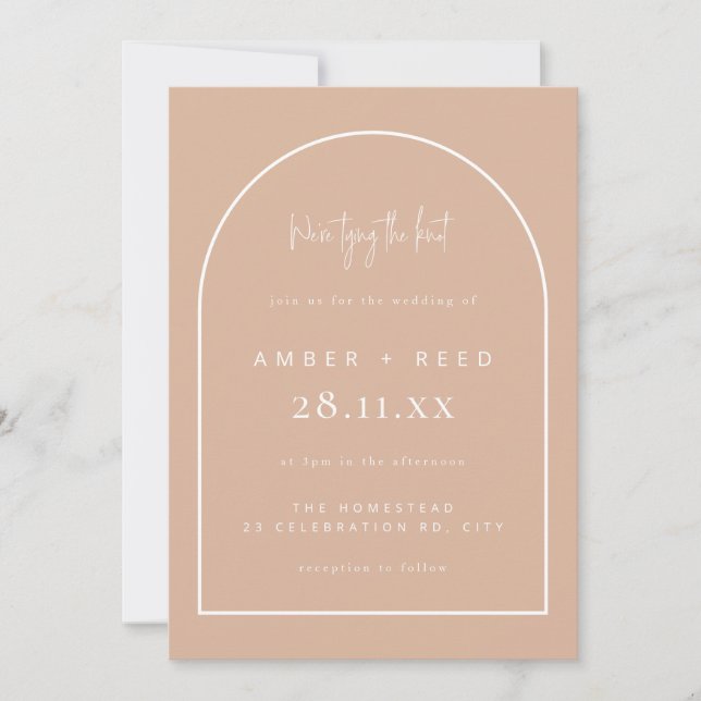 Invitación Guión rosado Rubor Boda de Knot (Anverso)
