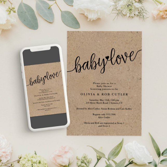 Invitación Guión ruso Kraft Baby Love Shower (Subido por el creador)