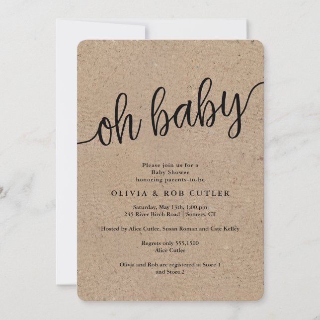 Invitación Guión ruso Kraft Oh Baby Shower (Anverso)