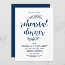 Guión rústico, azul marino, cena de ensayo Boda