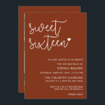 Invitación Guión rústico de terracota dulce 16 cumpleaños fot<br><div class="desc">Rústica Terracota Sencillo Guión Minimalista Dulce 16 Invitación a la foto de cumpleaños</div>