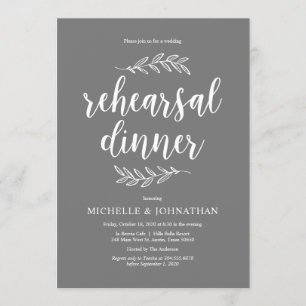 Invitación Guión rústico, gris, ensayo Boda de la cena