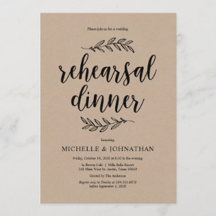 Invitación Guión rústico, kraft rústico, cena de ensayo