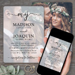 Invitación Guión sencillo y elegante Iniciales 2 Boda de foto<br><div class="desc">Invitar a la familia y amigos a una celebración de bodas simplemente elegante con elegantes invitaciones fotográficas monogramadas. Las imágenes y todos los textos son sencillos de personalizar para incluir cualquier detalle de su elección. (IMAGEN PLACEMENT TIP: Una manera fácil de posicionar una foto exactamente como quieres es recortarla antes...</div>