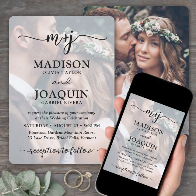 Invitación Guión sencillo y elegante Iniciales 2 Boda de foto (Subido por el creador)