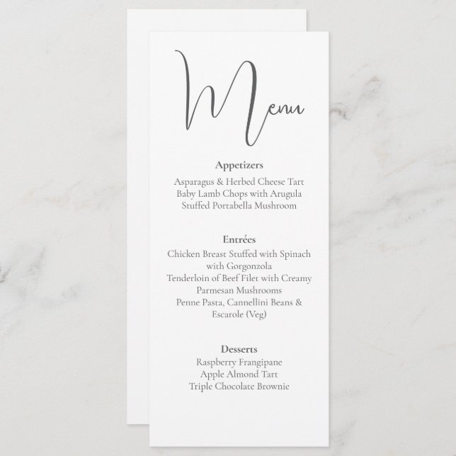 Invitación Guión sencillo y elegante, menú de cena Minimalist (Anverso / Reverso)