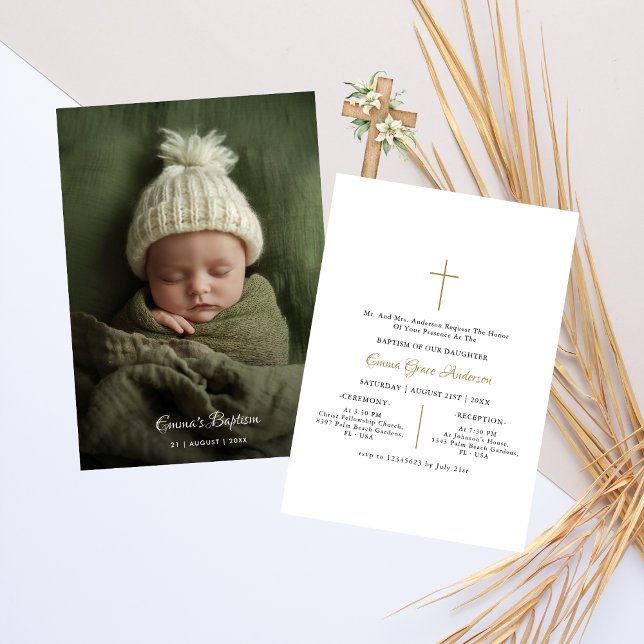 Invitación Guión simple Baptismo católico Foto Oro (Subido por el creador)