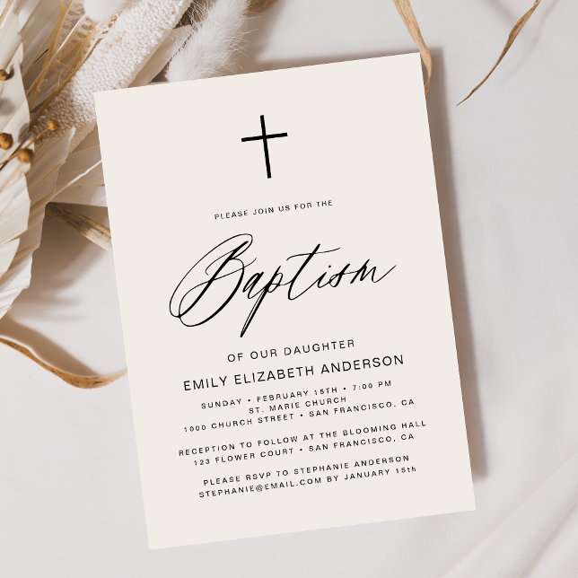 Invitación Guión simple Bautismo Beige Neutral (Subido por el creador)