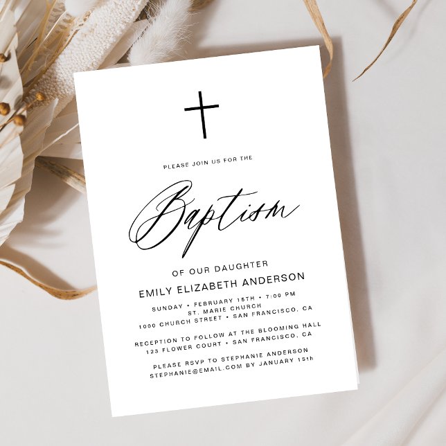 Invitación Guión simple Bautismo en blanco y negro (Subido por el creador)