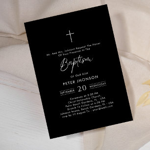 Invitación Guión simple Bautismo neutral de género negro