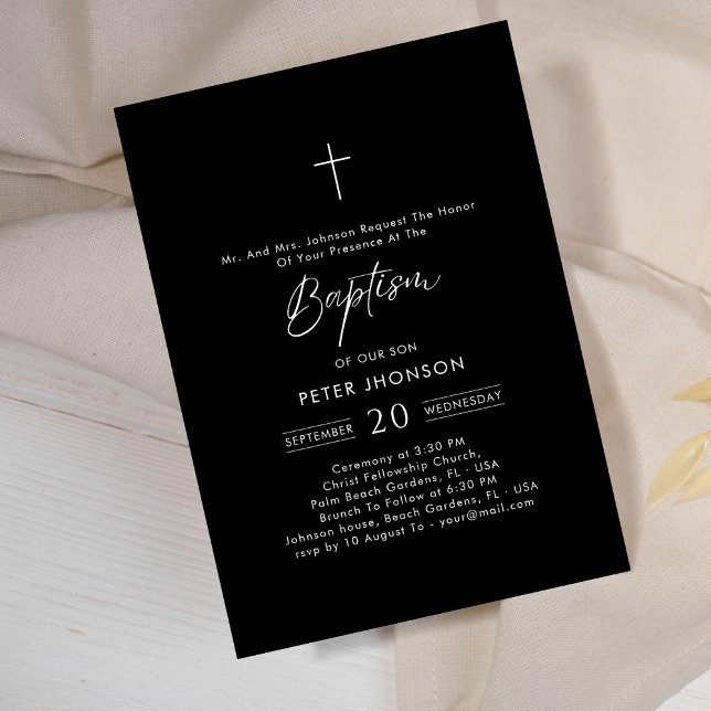 Invitación Guión simple Bautismo neutral de género negro (Subido por el creador)