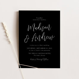 Invitación Guión simple Boda blanco y negro