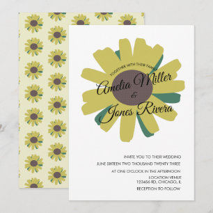 Invitación Guión Simple de Girasol Verde Amarillo Boda