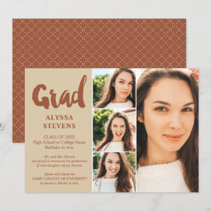 Invitación Guión simple de terracota Grad 4 fotos graduación