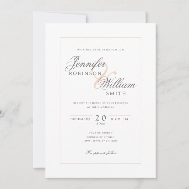 Invitación Guión simple elegante de Rubor Wedding (Anverso)