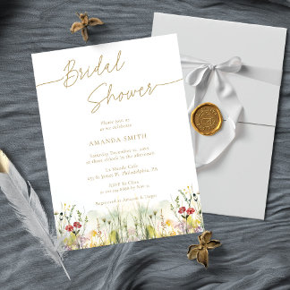 Invitación Guión simple en elegante ducha con flores de novia