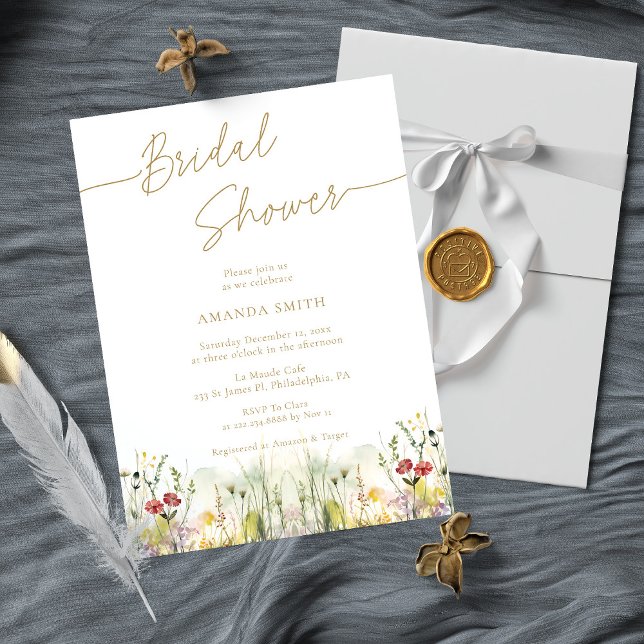 Invitación Guión simple en elegante ducha con flores de novia (Subido por el creador)