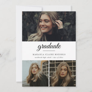 Invitación Guión simple moderno Tres Graduación de fotos
