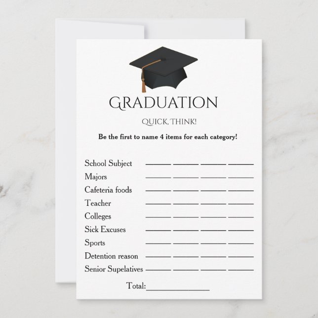 Invitación Guión simple pensar juego de fiesta de graduación  (Anverso)