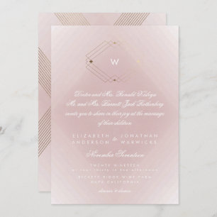 Invitación Guión simple rosado moderno monograma dorado