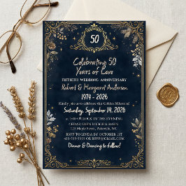 Invitación Guión Simple Rubí Azul 50 Aniversario de Boda