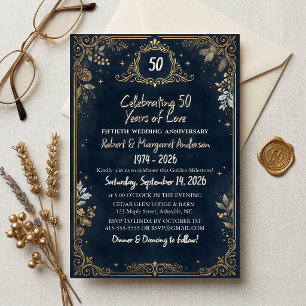 Invitación Guión Simple Rubí Azul 50 Aniversario de Boda