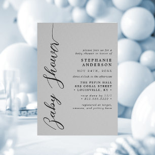 Invitación Guión suave gris moderno Baby Shower