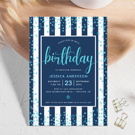 Invitación Guión turquesa de cumpleaños purpurina puntos blan