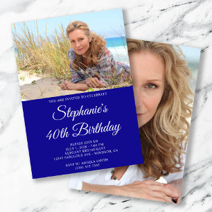 Invitación Guión ultramarino y blanco elegante 40 cumpleaños