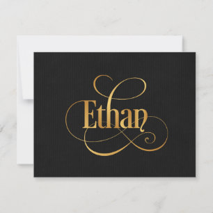 Invitación Guión veloz personalizado Ethan Gold sobre negro