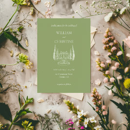 Invitación Guión Verde Clásico Moderno Todo En Un Boda