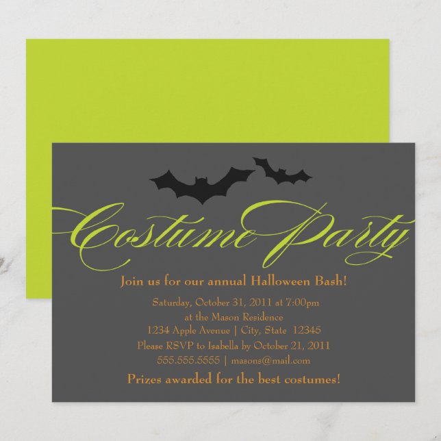 Invitación Guión verde de Fiesta de disfraces (Anverso / Reverso)