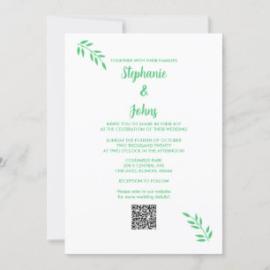 Invitación Guión verde esmeralda Guión blanco QR Boda de códi