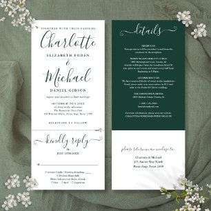 Invitación Guión verde esmeralda todo en un Boda