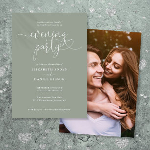 Invitación Guion Verde Menta Foto Boda Tarde Noche