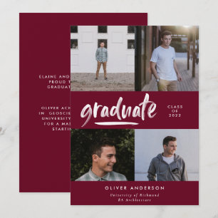 Invitación Guión verde moderno 4 foto graduación burdeos