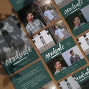 Invitación Guión verde moderno 4 foto graduación elegante