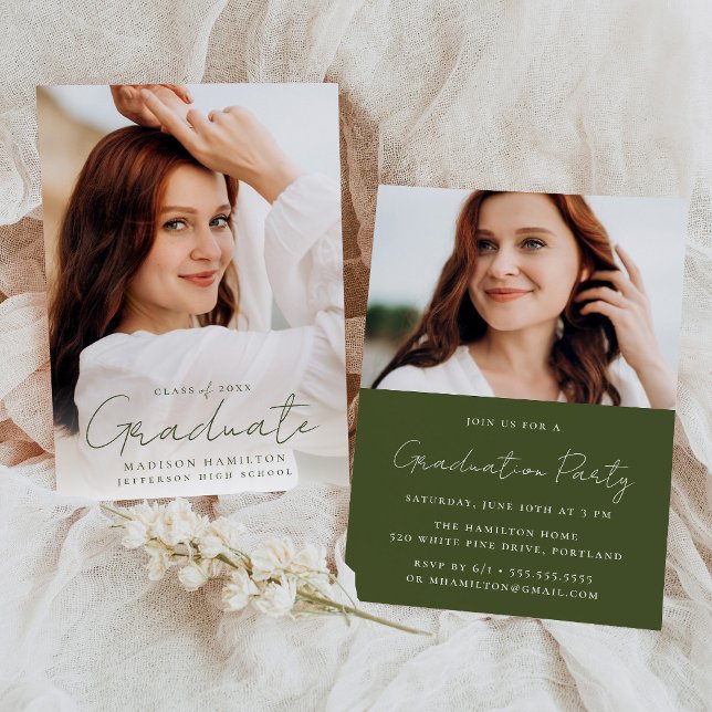 Invitación Guión verde moderno manuscrito 2 Graduación de fot (Subido por el creador)