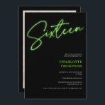 Invitación Guión verde neón retro foto negro Sweet 16<br><div class="desc">Guión verde neón de Guay retro foto negro Sweet 16 invitación.</div>