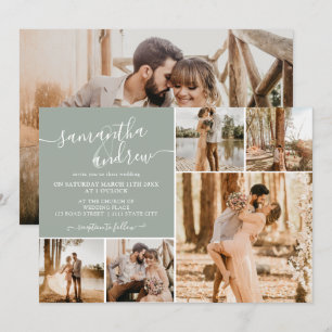 Invitación Guión verde sabio moderno 6 boda de fotos
