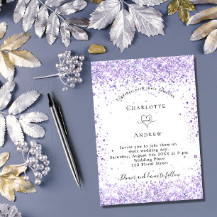 Invitación Guion violeta de boda blanco elegante