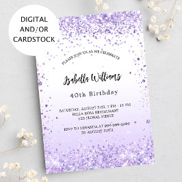 Invitación Guión violeta de cumpleaños lavender confetti