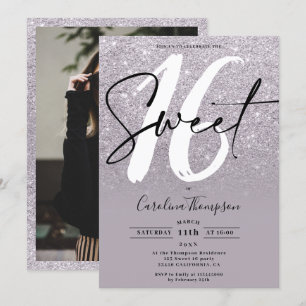 Invitación Guión violeta de purpurina violeta moderno foto Sw