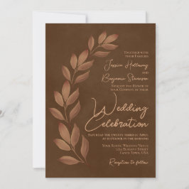 Invitación Guión y otoño modernos deja Boda castaño marrón