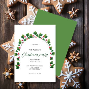Invitación Guirnalda artística de Navidad verde roja acuarela