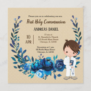 Invitación Guirnalda azul de la Santa Comunión